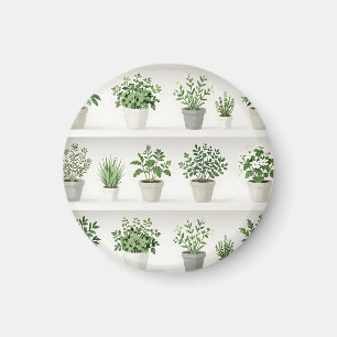 Imã Padrão de Prateleira de Ervas em Vasos Aquarela
