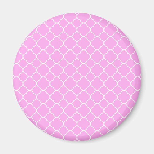 Imã Padrão De Quatrefoil Cor-De-Rosa E Branco (Frente)