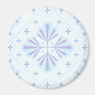 Imã Padrão de Repetição Floral Geométrico Azul Pastel