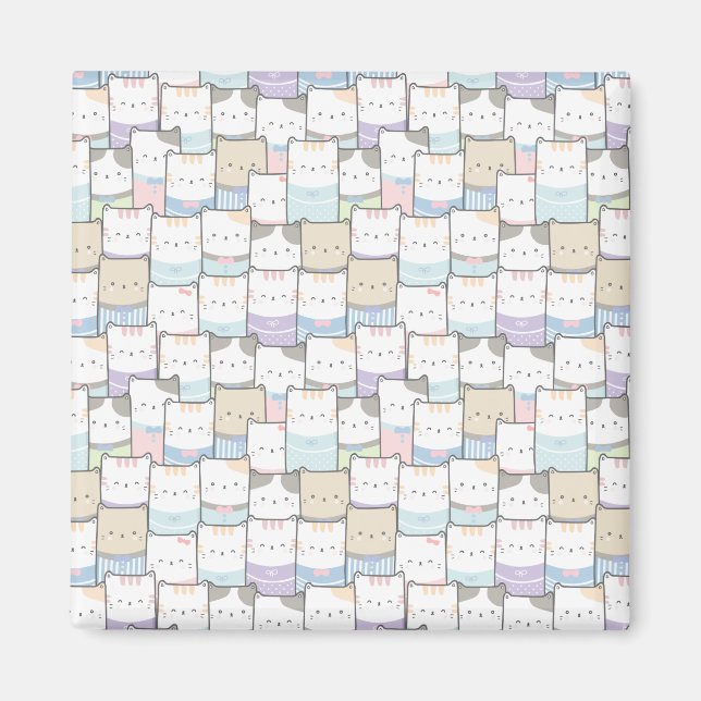 Imã Padrão de rosto de Kitten Doodle (Frente)