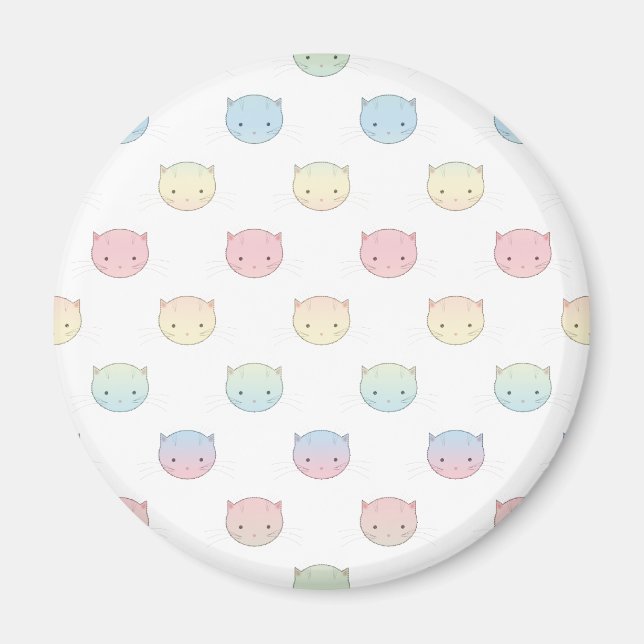 Imã Padrão de Rostos de Gatinho Pastel Fofo (Frente)