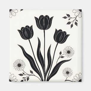Imã Padrão de Silhueta de Tulipa Preta