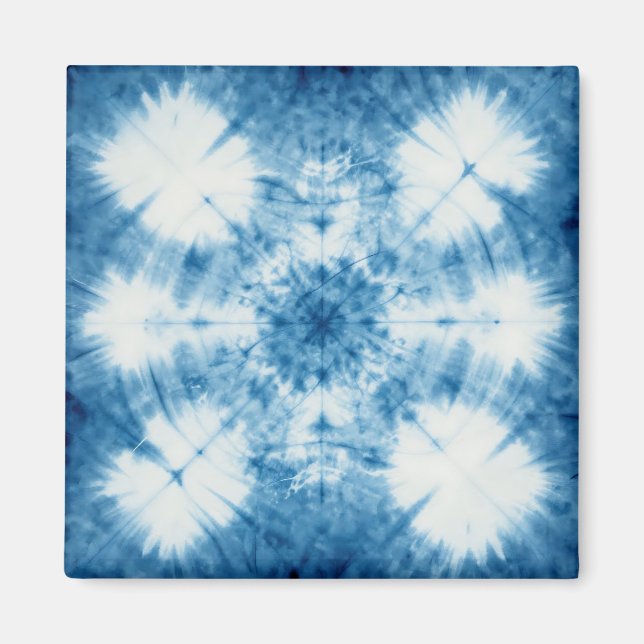 Imã Padrão de Tinta Amarrada Shibori Azul Índigo (Frente)