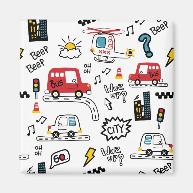 Imã Padrão de Transporte Divertido para Crianças  (Frente)