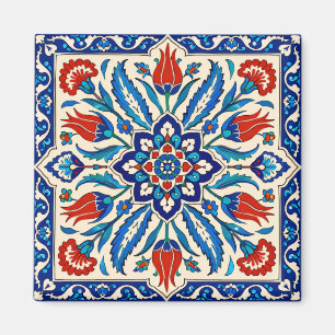 Imã Padrão de Tulipa Azul Vermelha em Estilo Otomano
