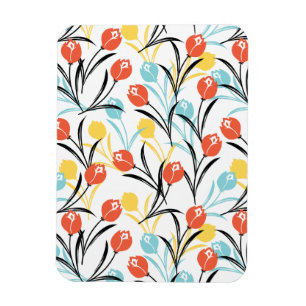 Ímã Padrão de Tulipas Vibrante Design Floral em Branco