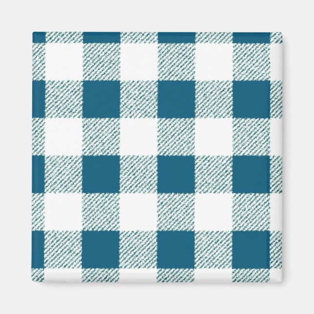 Imã Padrão de Verificação de Gingham Verde Azul (Frente)