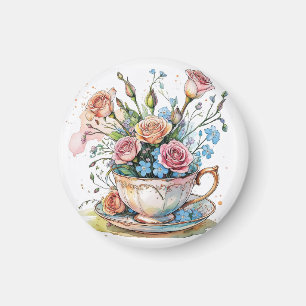 Imã Padrão de videira floral – Arte boho de aquarela s