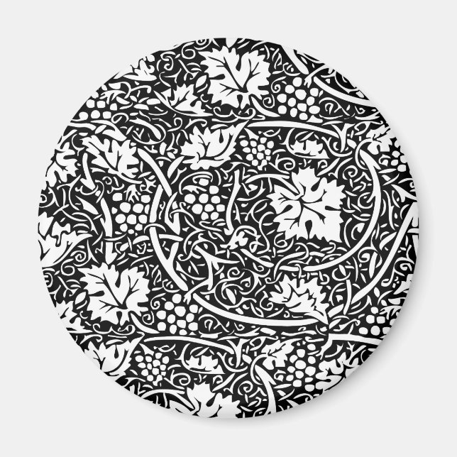 Imã Padrão de videira preta e branca de William Morris (Frente)