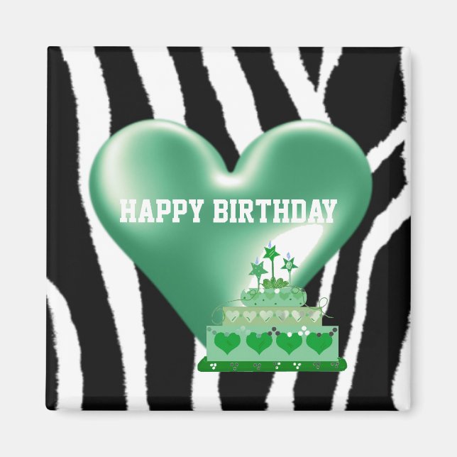 Imã Padrão de Zebra com Bolo de Aniversário (Frente)