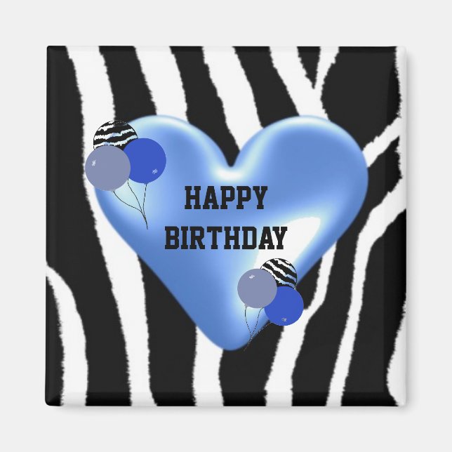 Imã Padrão de Zebra de Aniversário com Balões (Frente)