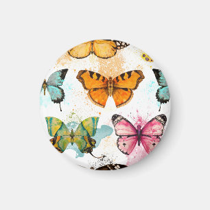 Imã Padrão Delicado Sem Costura da Borboleta de Aquare