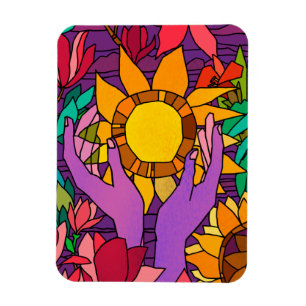 Ímã Padrão divertido com flores e mãos