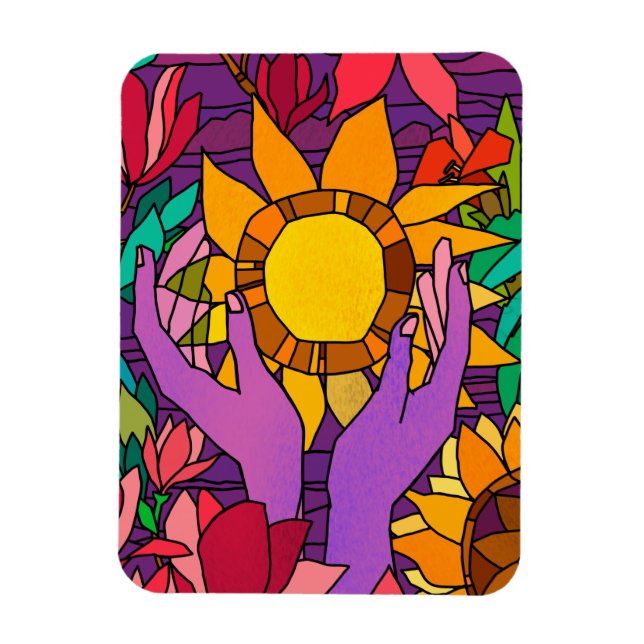Ímã Padrão divertido com flores e mãos (Vertical)