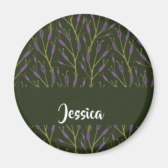 Imã Padrão dos ramos florais roxos e verdes (Frente)