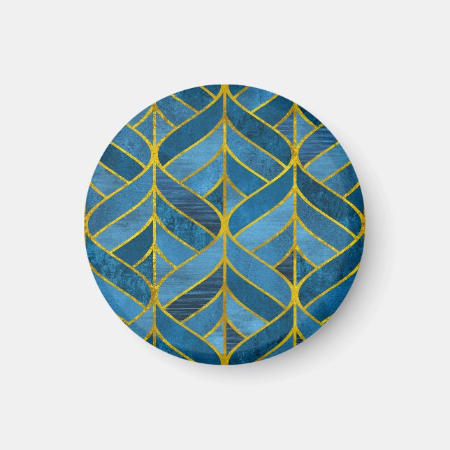 Imã Padrão Dourado do Grunge Azul (Frente)
