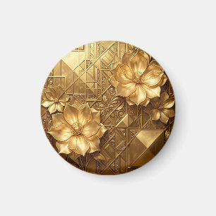 Imã Padrão Floral Art Déco em Ouro Luxuoso
