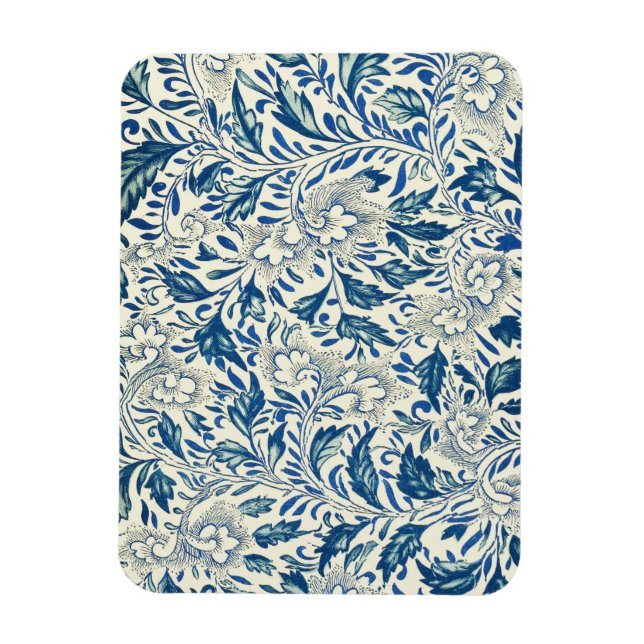 Ímã Padrão Floral Azul Design Asiático Antiquado (Vertical)