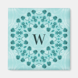 Imã Padrão Floral, Azul Teal Inicial
