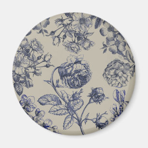 Imã Padrão Floral Botânico Toile Azul Vintage