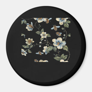 Imã Padrão Floral Branco Azul - Whimsigoth Dark Aesthe