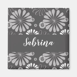 Imã Padrão floral branco e cinza