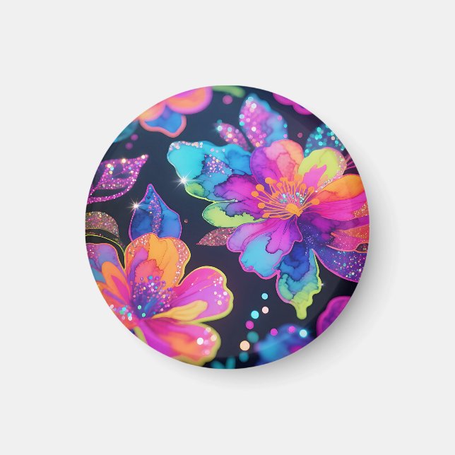 Imã Padrão Floral Brilho Neon (Frente)