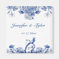 Padrão Floral Chinês Azul e Branco com Pássaro