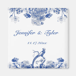 Imã Padrão Floral Chinês Azul e Branco com Pássaro