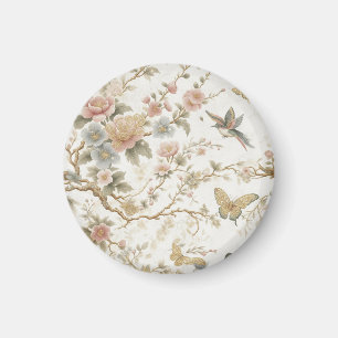 Imã Padrão Floral Chinês Vintage com Beija-flor