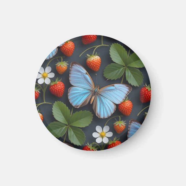 Imã Padrão Floral com Borboletas Azuis Morpho (Frente)