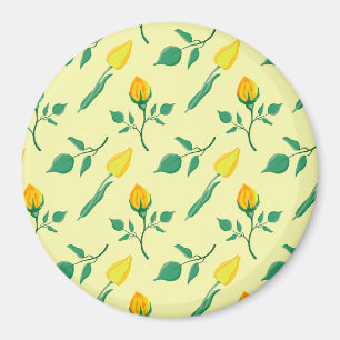 Imã Padrão floral com rosa amarela e flores tulipas