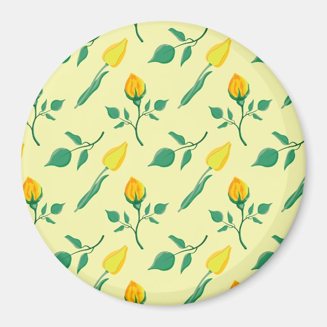 Imã Padrão floral com rosa amarela e flores tulipas (Frente)