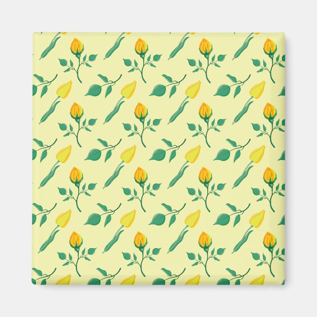 Imã Padrão floral com rosa amarela e flores tulipas (Frente)
