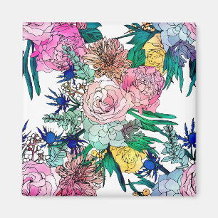 Imã Padrão Floral de Aquarela Na moda Colorida