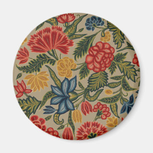 Imã Padrão Floral de Crewel Vermelho e Dourado Vintage