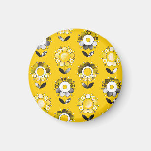 Imã Padrão Floral de Folk Amarelo Simples