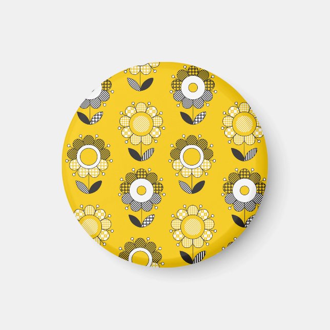 Imã Padrão Floral de Folk Amarelo Simples (Frente)