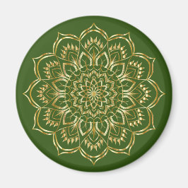 Imã Padrão Floral de Mandala Elegante Verde e Dourada