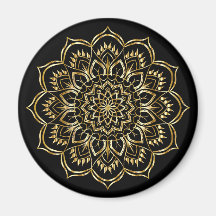 Padrão Floral de Mandala Preto e Dourado Elegante