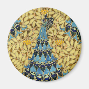 Imã Padrão Floral de Pavão Azul Art Nouveau Antigo