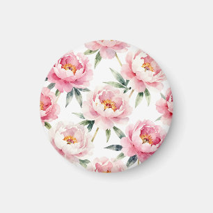 Imã Padrão Floral de Peônia Beijo em Aquarela