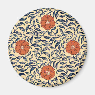 Imã Padrão Floral de Peônia Chinesa Art Nouveau Antigo
