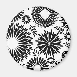 Imã Padrão floral do vetor preto e branco