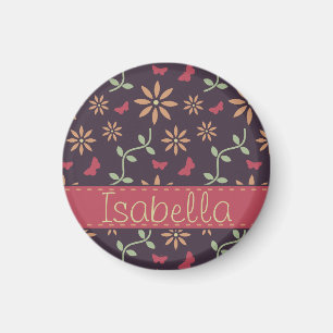 Imã Padrão Floral do Vintage Vetor com Nome