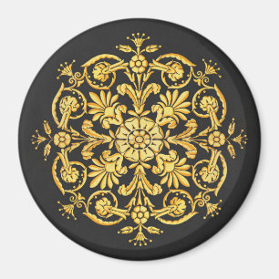 Imã Padrão Floral Dourado e Preto