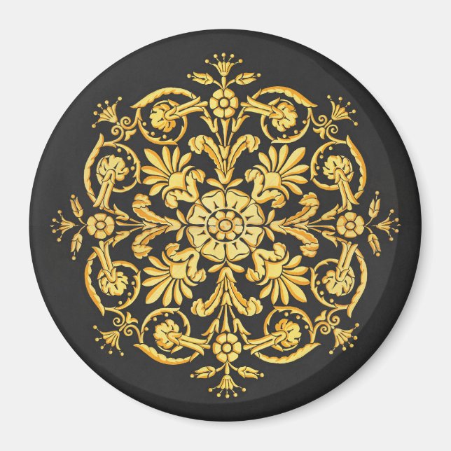 Imã Padrão Floral Dourado e Preto (Frente)