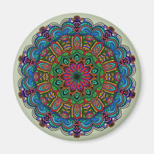 Imã Padrão Floral e Geométrico de Mandala Vibrante