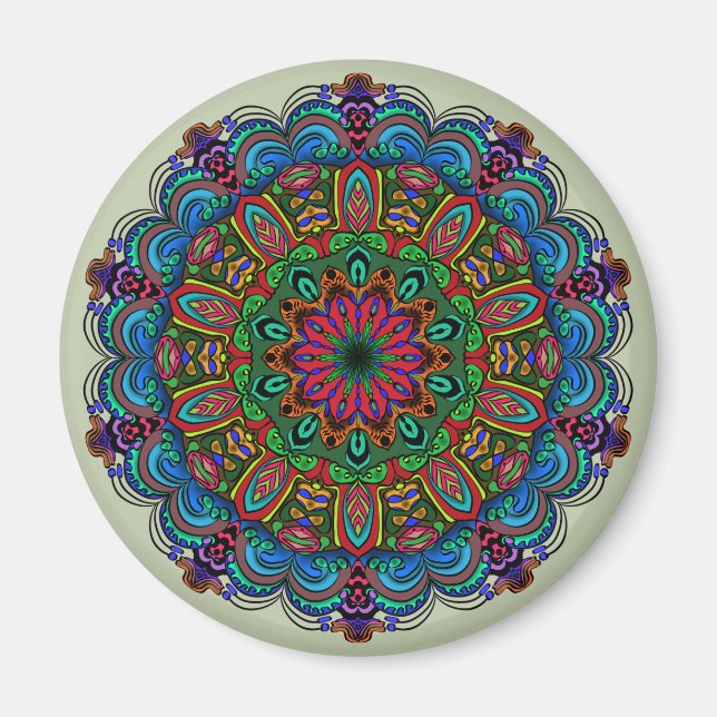 Imã Padrão Floral e Geométrico de Mandala Vibrante (Frente)