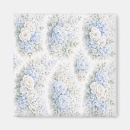Imã Padrão Floral Elegante em Aquarela Azul Suave Bran